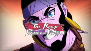 Logotipo do jogo the rogue prince of persia ao fundo o novo "principe".