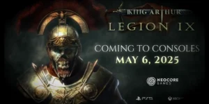 Arte de capa informando o lançamento de King Arthur: Legion IX nos consoles