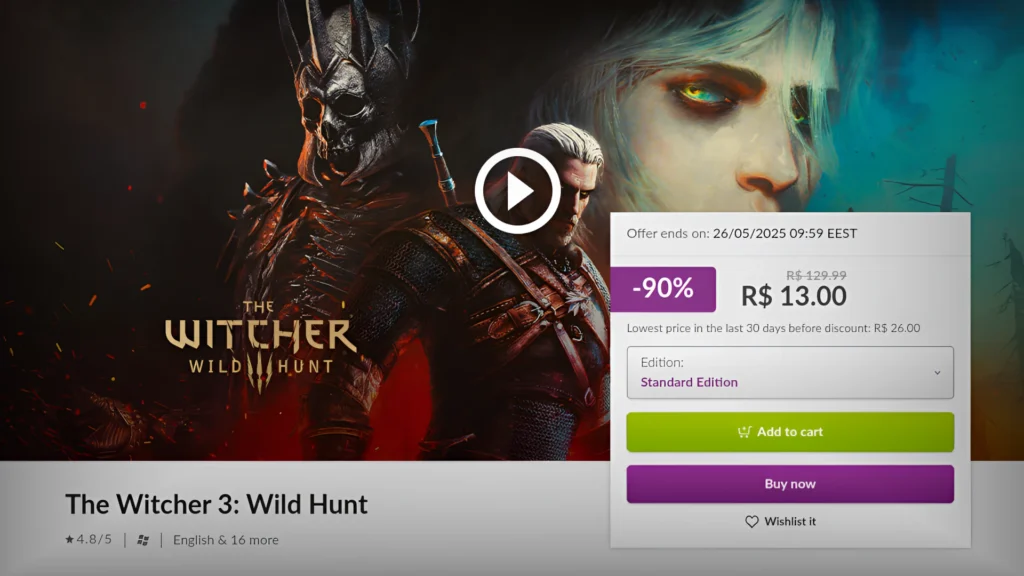 The Witcher 3: Wild Hunt vendido na GOG