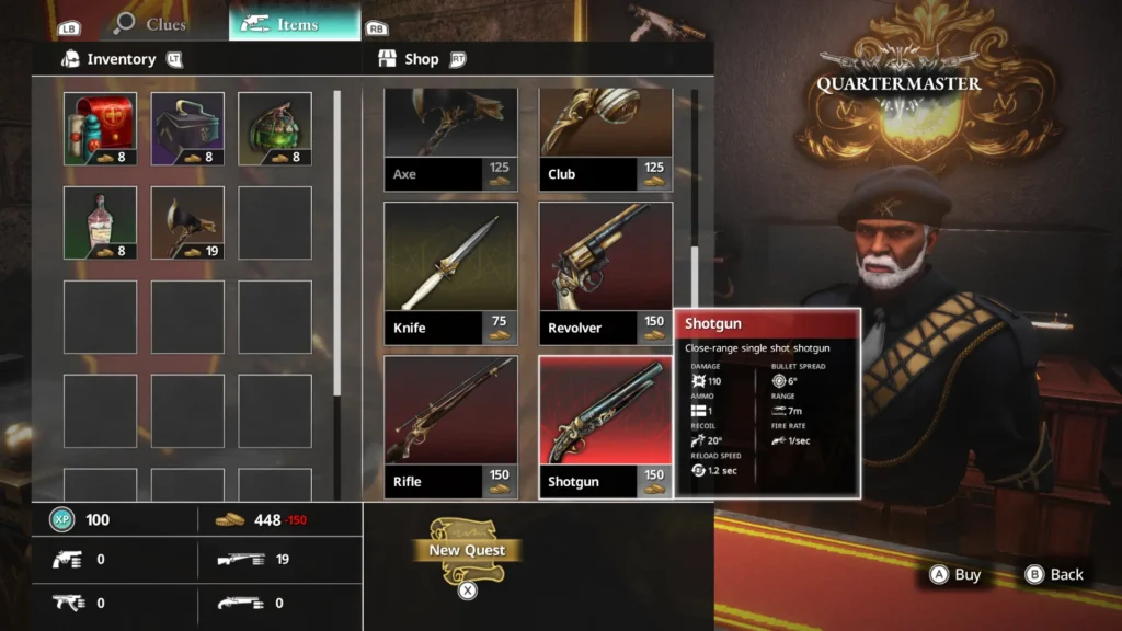 HUD do jogo Killer INN. Tela de inventário. Simples e bonito.