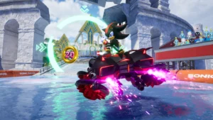 Manobras durante a corrida em Sonic Racing CrossWorlds