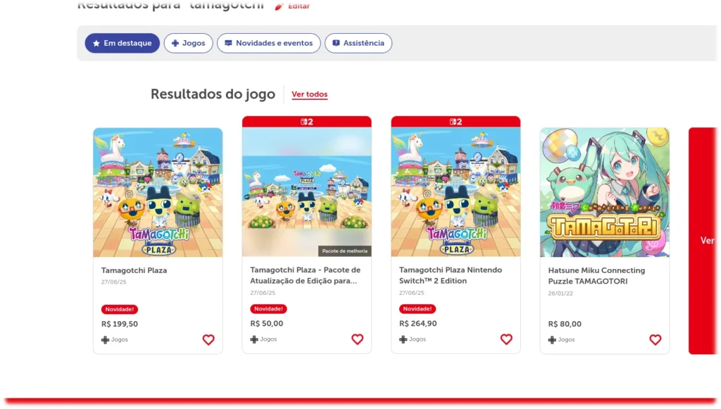Preços do jogo para diferentes dispositivos no site da Nintendo Eshop
