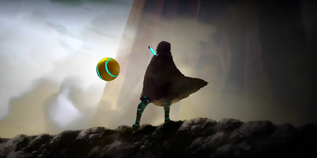 Personagem principal com o companheiro ao lado, em Shadow Labyrinth, arte de capa