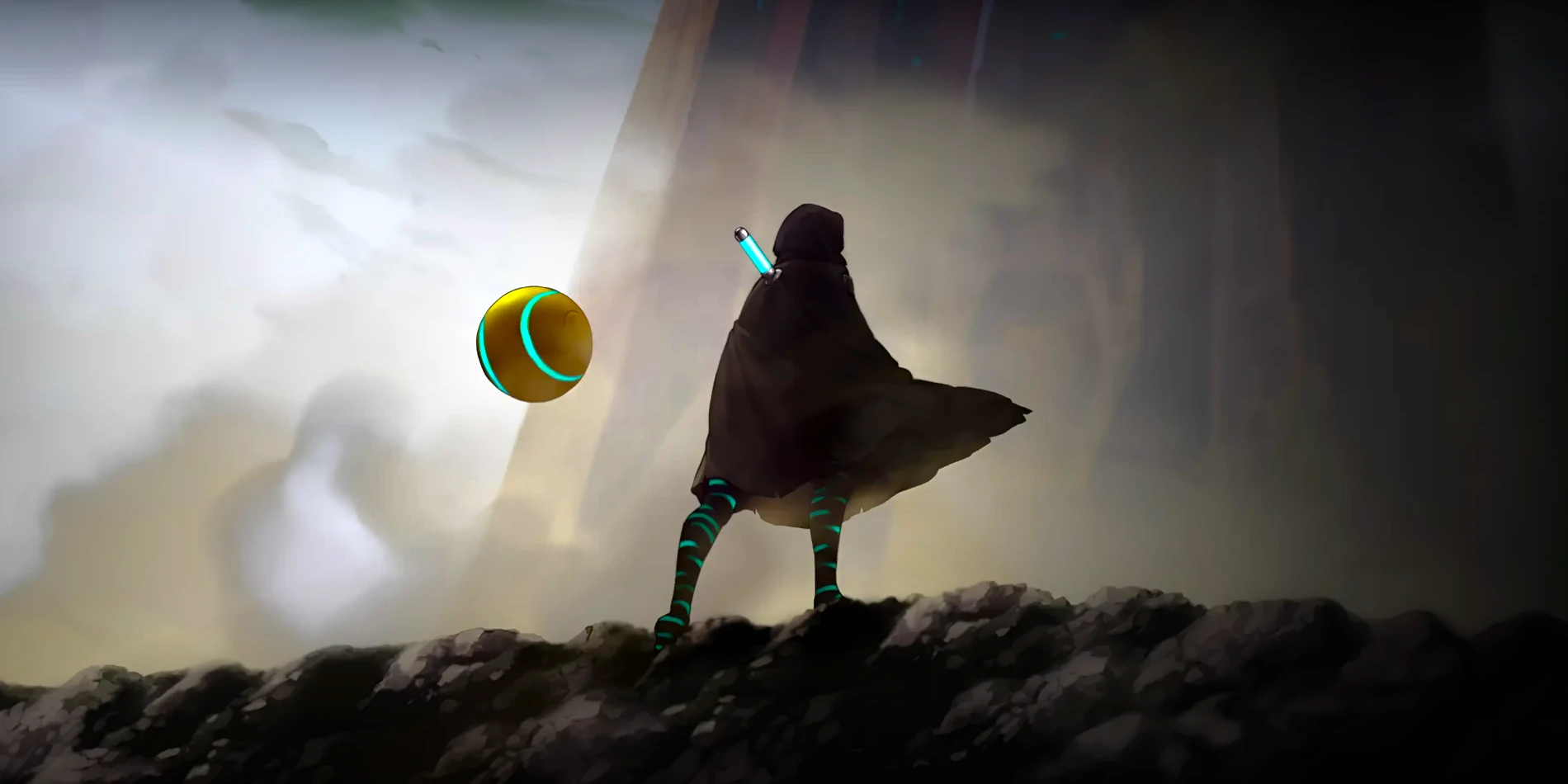 Personagem principal com o companheiro ao lado, em Shadow Labyrinth, arte de capa